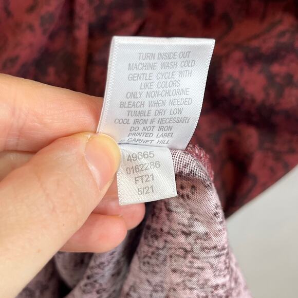 GARNET HILL Ines Blouson Knit Dress Printed Long Sleeve Knee Length Wine Red M - Picture 10 of 11